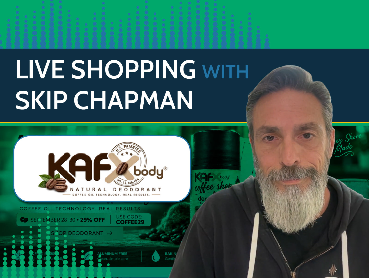 Image of Skip Chapman of KAFX body with the heading "Live Shopping with Skip Chapman"